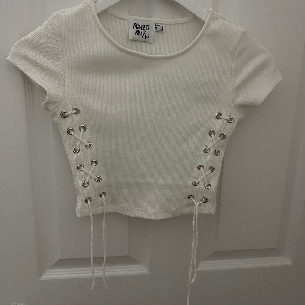 White Lace Up Crop Top